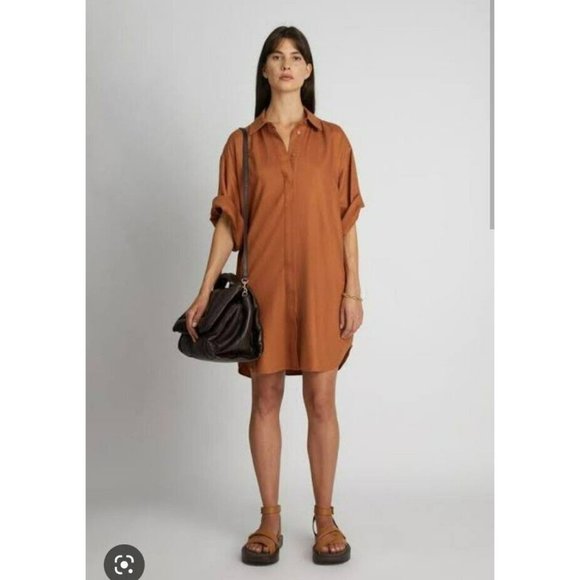 NEW Camilla And Marc Anneli Shirt Dress Women's Size 12 Rust Mini Relaxed Linen - Picture 10 of 11